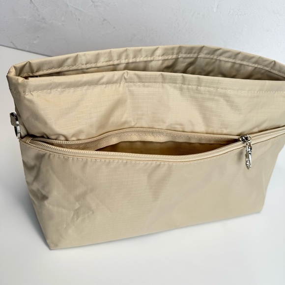 HANDBAG ORGANIZER INSERT Large Nylon Beige Zipper Pockets Neutral Lightweight - Picture 6 of 14